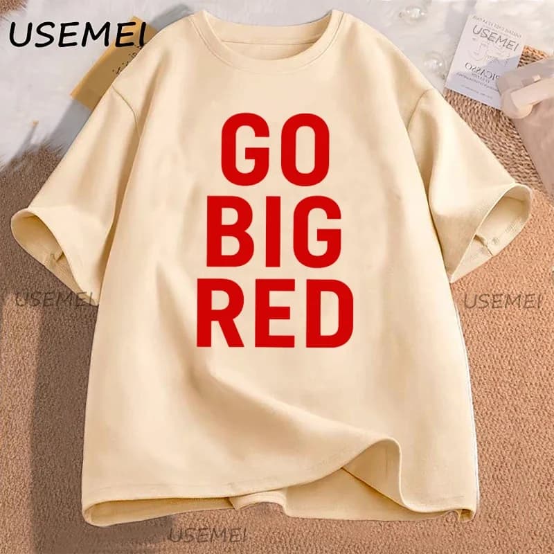 Go Big Red T Shirt Calcio Pallavolo Basket Tee Uomo Donna Game Day T-shirt T-shirt casual in cotone stampato a maniche corte
