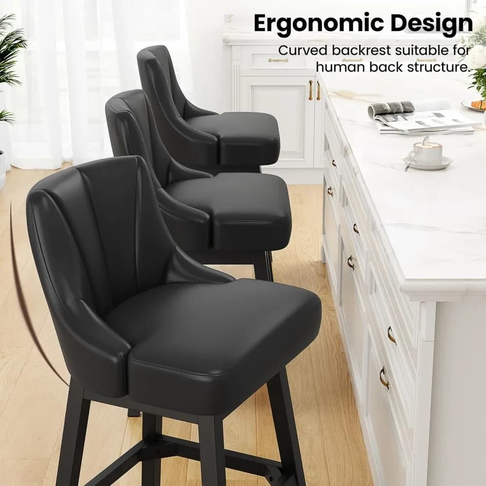 Set of 2 swivel bar stools, high bench stools with leather cushion, 26 kitchen island chairs with back and solid structure