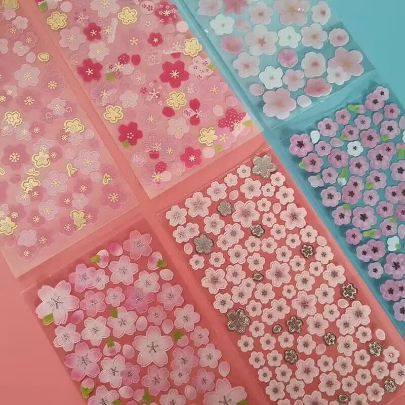 Confezione da 6 Adesivi Decorativi con Fiori di Ciliegio Sakura, Stile Kawaii per Planner, Scrapbooking e Diari