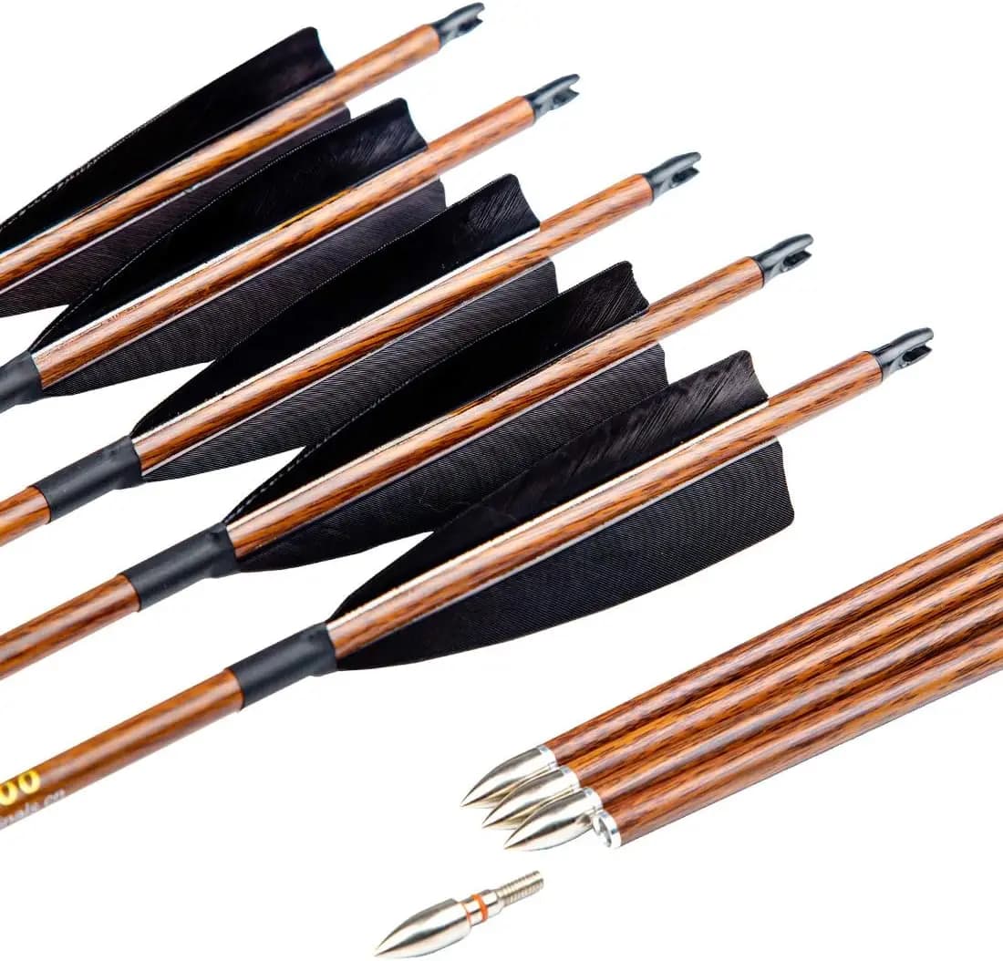 Frecce Tradizionali per Tiro con l'Arco, Aste in Carbonio da 30-32 Pollici con Piume di Tacchino per Archi Ricurvi, Longbow e Compound, per Caccia e Tiro al Bersaglio, 12 Pezzi