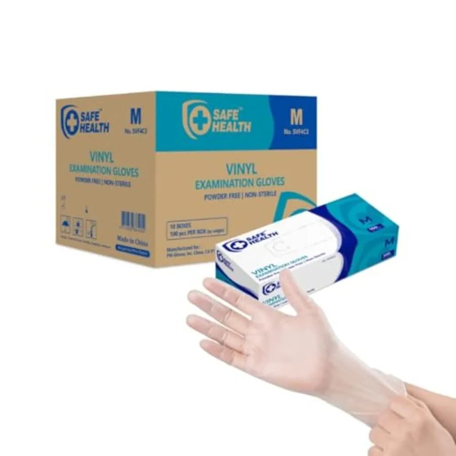 Guanti Monouso in Vinile per Esami Medici, Senza Lattice e Senza Polvere, Trasparenti, Spessore 3.5 Mil, Grado Medicale