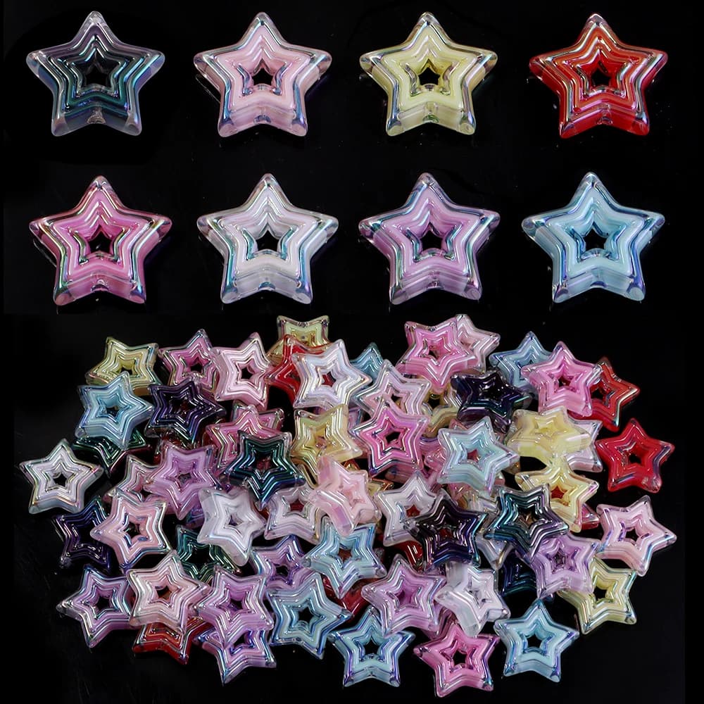 10 pz. Perline a Stella Colorate e Carine, Distanziatori per Braccialetti, Ciondoli a Stella Cava in Acrilico, Accessori Fai da Te per Creazione Gioielli e Collane
