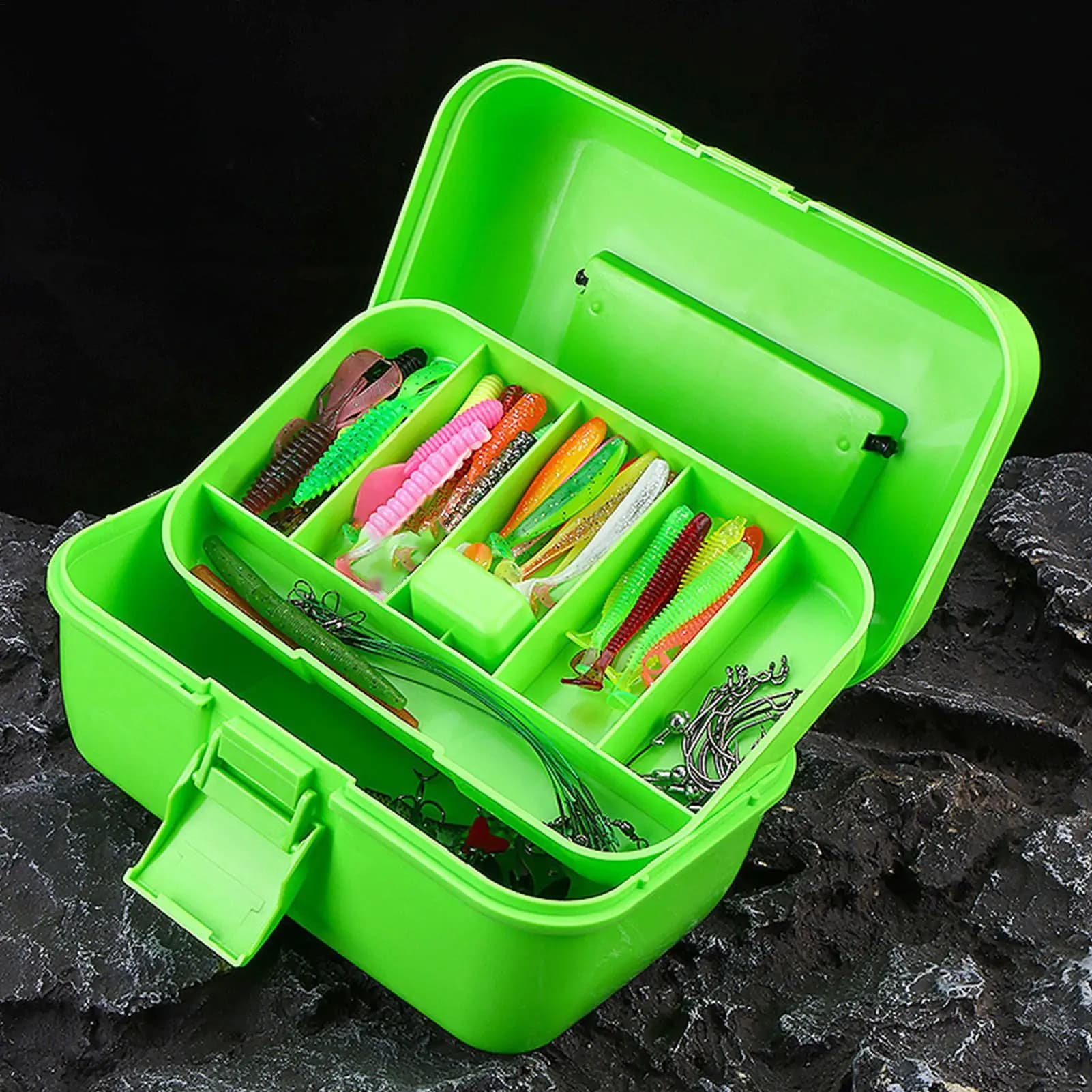 Scatola Portatile per Attrezzatura da Pesca a Doppio Strato con Maniglia per Uomini, per Esche e Ami da Pesca, per Kayak e Pesca da Riva