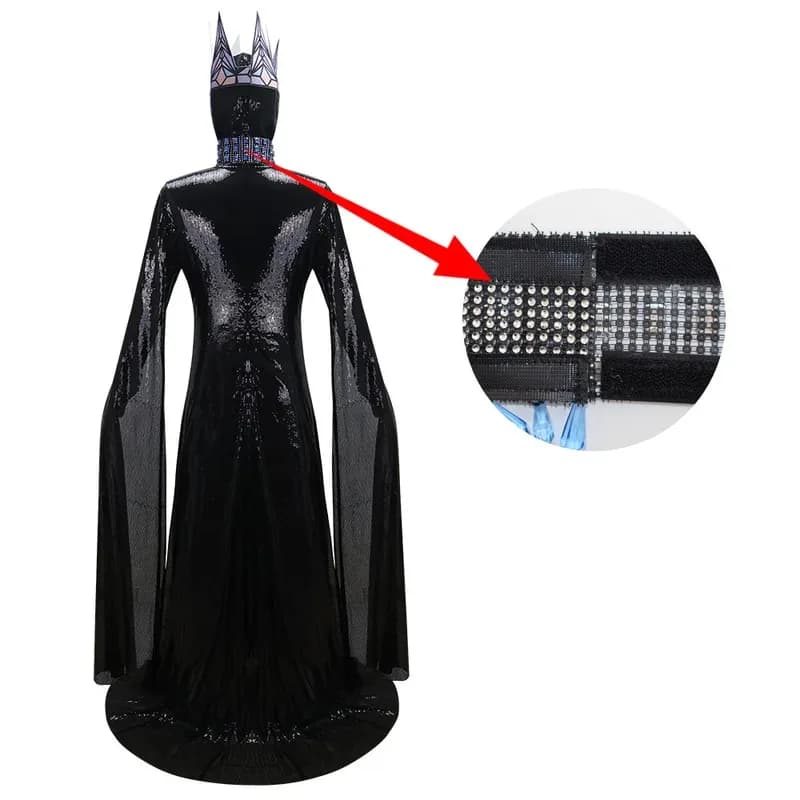 Costume anime Regina delle nevi Bianco Malvagio Cosplay Fantasia Abito lungo nero Corona Festa di Halloween Costumw;3'f,6;t.8'