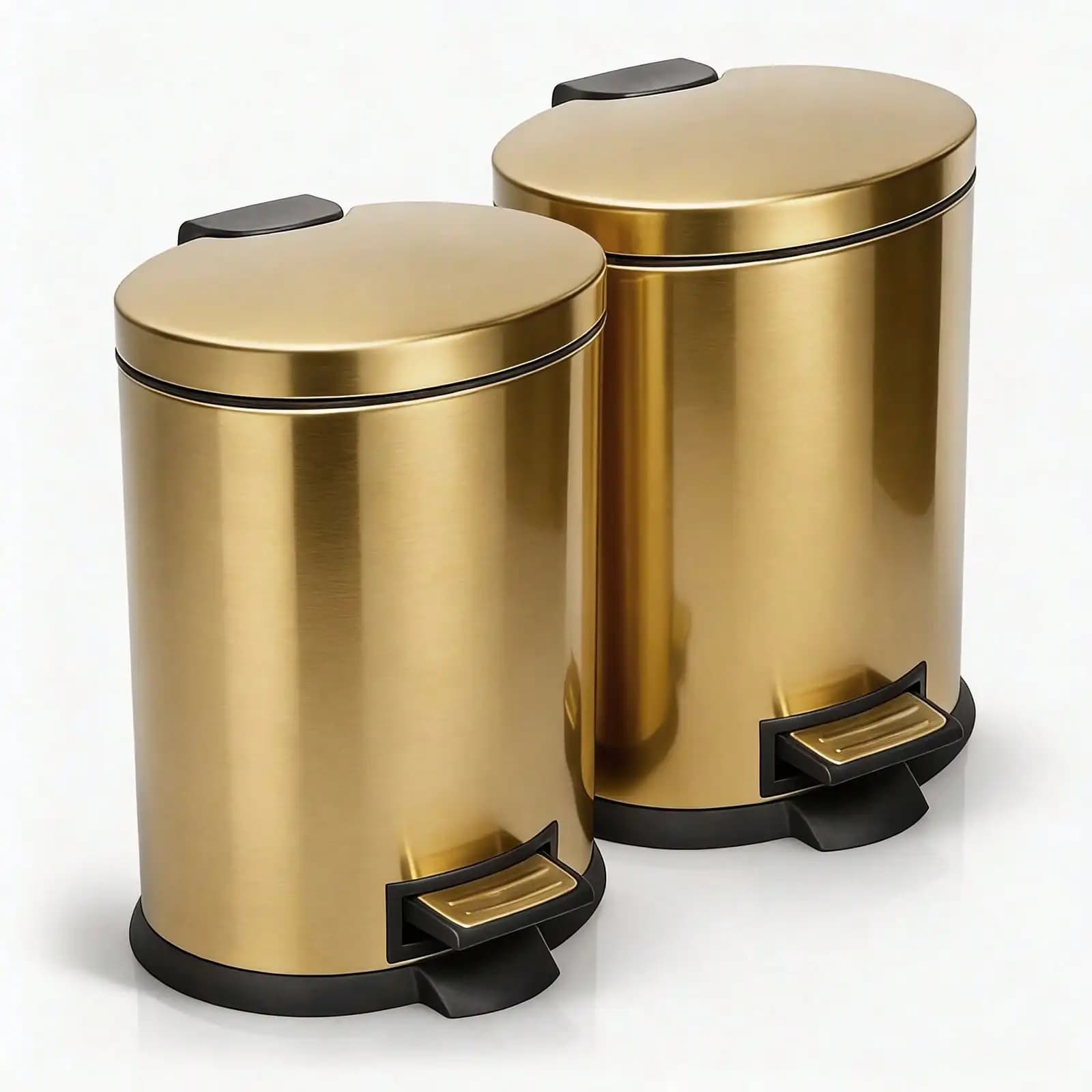 Set di 2 Cestini per Rifiuti in Acciaio Inossidabile – Elegante Set Ovale a Doppio Scomparto per la Raccolta Differenziata, Anti-Odore Argento+Oro