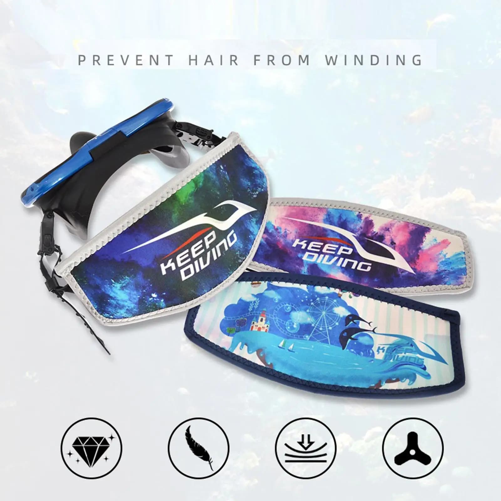 Fascia per Capelli da Immersione in Neoprene, Copri Cinturino Maschera Antiscivolo per Subacquea, Snorkeling, Apnea, Attrezzatura Subacquea