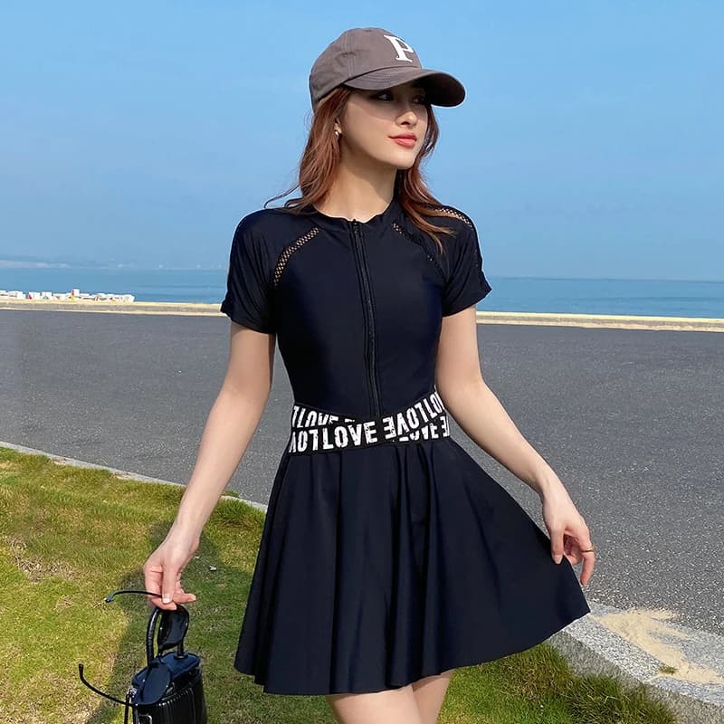Costume da bagno donna di grandi dimensioni costume da bagno a due pezzi con gonna manica corta costume da bagno Boxer Bottom Beachwear Hot Spring Clothes