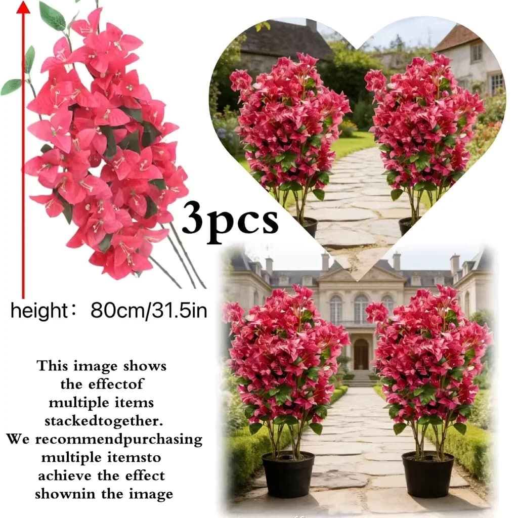3/12 Pezzi, 1 Pezzo = 24 Fiori, Albero di Bouganvillea Artificiale Grande da 31 Pollici - Fiori Artificiali da Esterno, Bouganvillea, Senza Manutenzione, Bella Decorazione, Adatto per Decorazioni Interne ed Esterne, Al