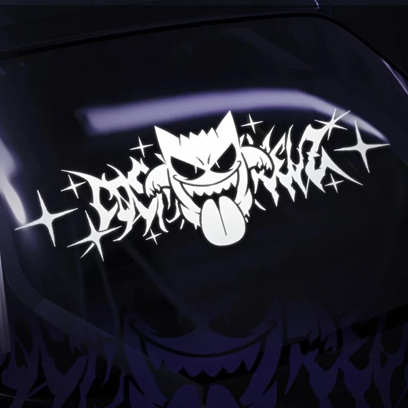 Decalcomania per auto in vinile anime - Adesivo resistente allo sbiadimento per superfici in vetro e metallo - Design di cartoni animati in bianco e nero con stelle e scintille