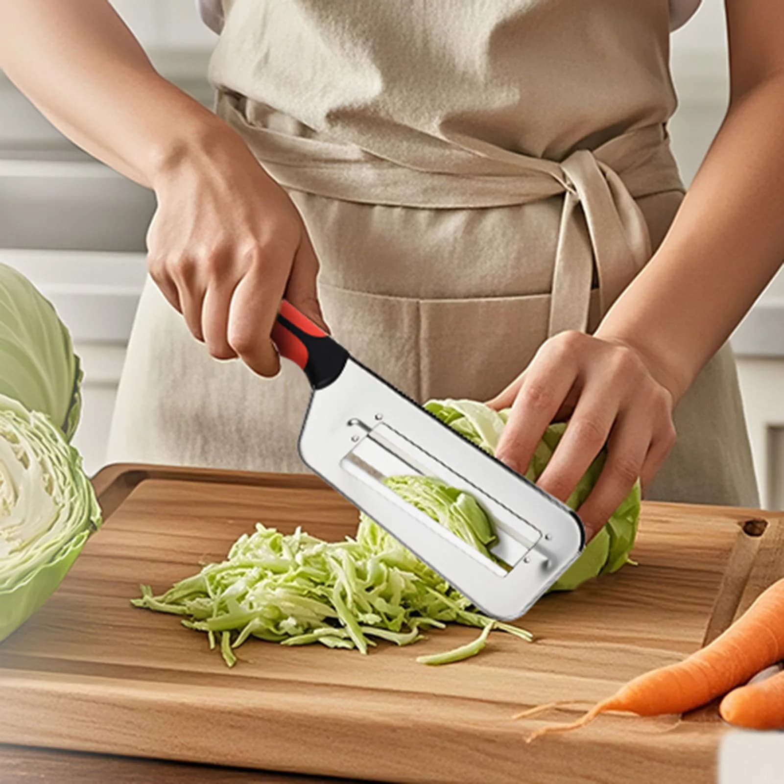 Coltello Affettaverdure da Cucina in Acciaio Inossidabile con Doppia Lama, Coltello da Cucina per Affettare, Coltello per Pulire le Squame di Pesce, Affettatrice per Cavoli