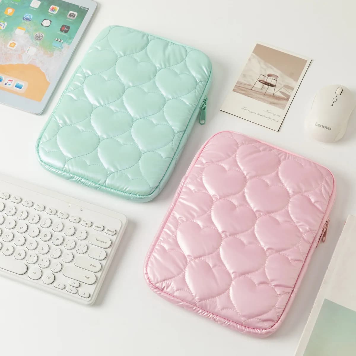 Heart Pattern Padded Laptop Sleeve, Multi Color Macaron Protective Case for iPad 11 Inch 15 Inch Laptop Tablet Supplies