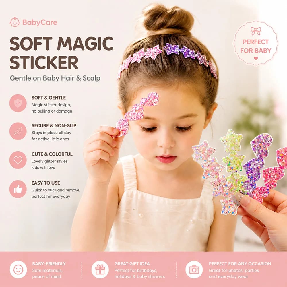 Cute Kids Glitter Hair Stickers Soft Magic Velcro Hair Clips for Girls Bangs Decoration Party Photo Accessories