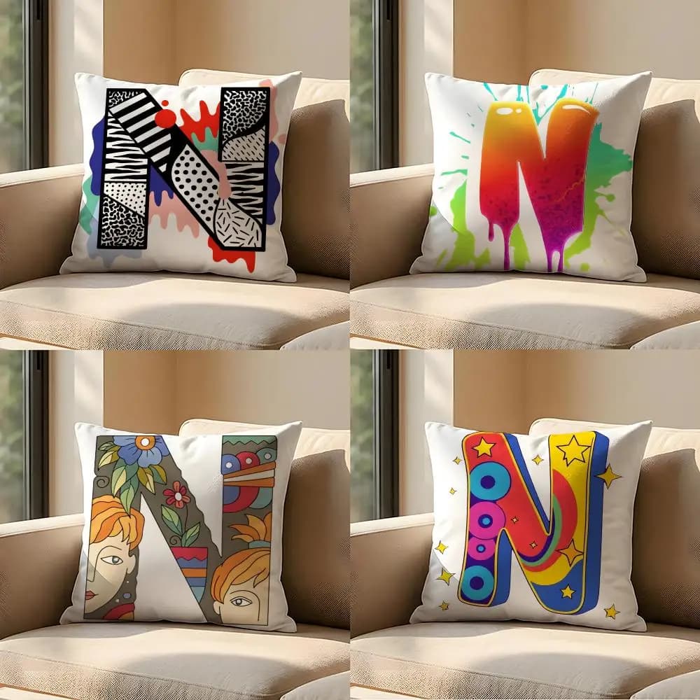 Fodera per cuscino Art C-Creative l-letter N-N, per divano, soggiorno, camera da letto, testiera, schienale, cuscino quadrato per il riposo.