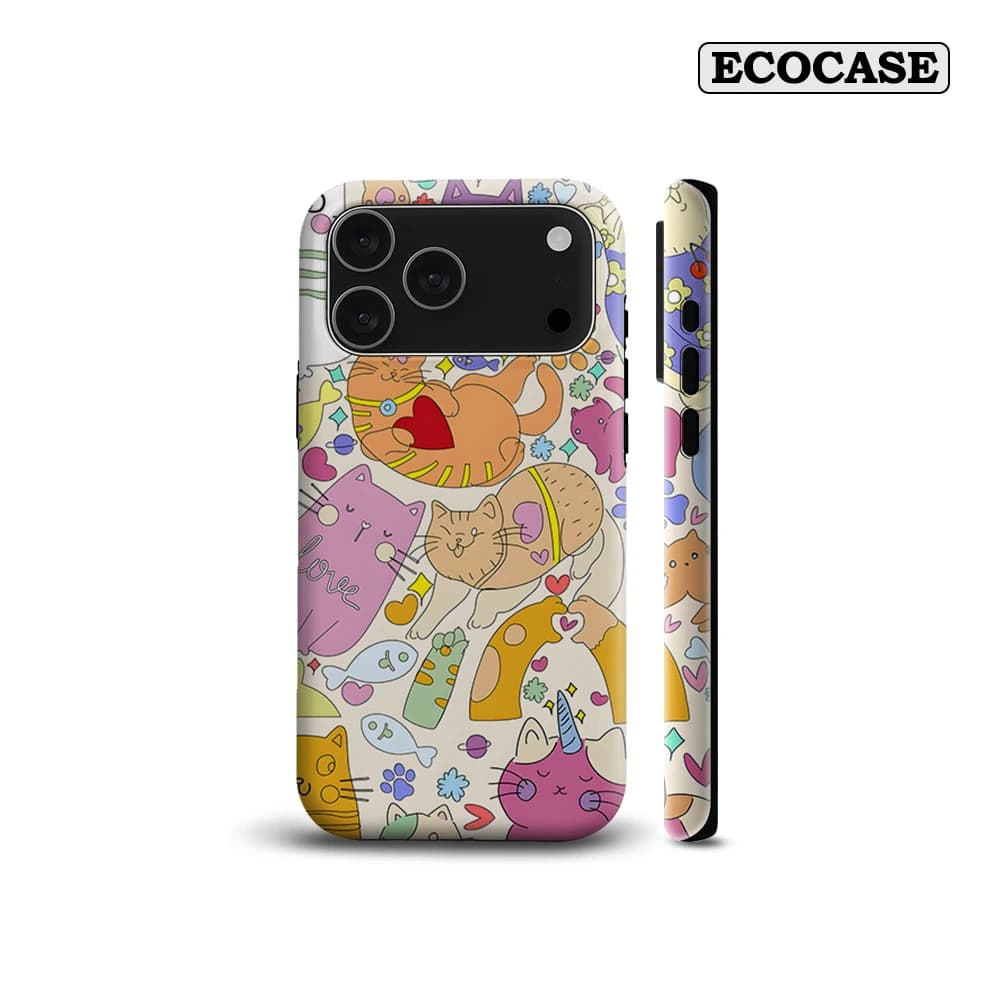 Rainbow Cat Doodle IPhone17 Must-Haves Phone Case for IPhone 17 16 15 14 13 12 Pro Max Plus Double-layer Back Cover