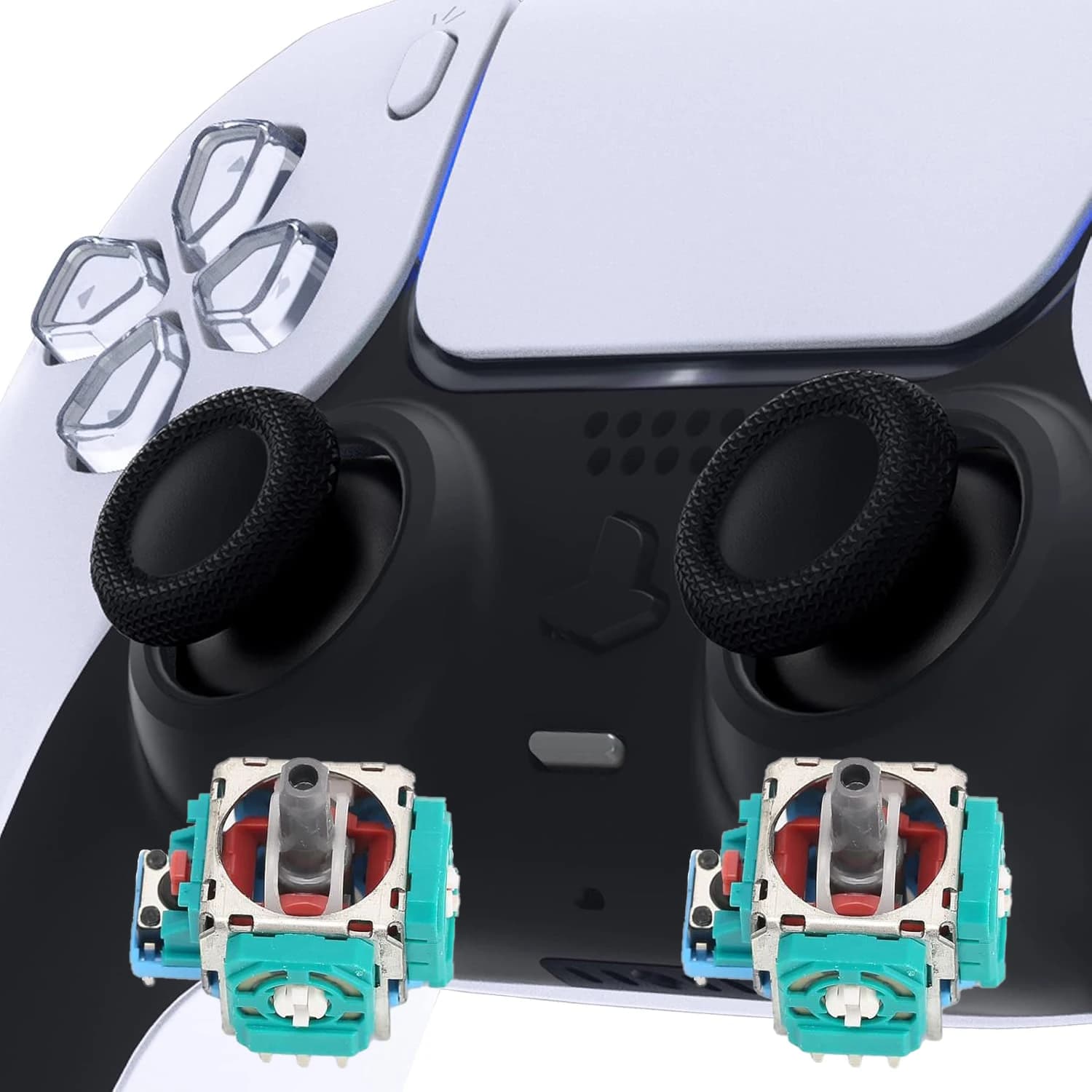 Modulo Sensore Joystick Analogico 3D per Controller PS5, Kit di Riparazione Potenziometro con Tappi Antiscivolo per Thumbstick di Ricambio