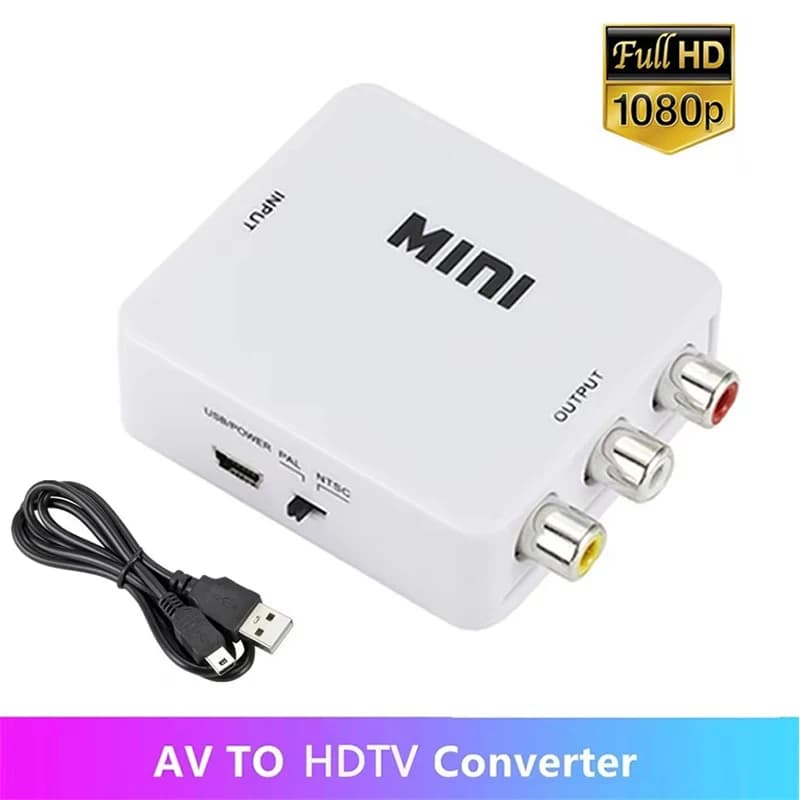 Convertitore HDMI-compatibile a AV RCA, Adattatore HDTV a AV/CVSB L/R Video Full HD 1080P, Convertitore AV2HDTV per PS4 PC Proiettore