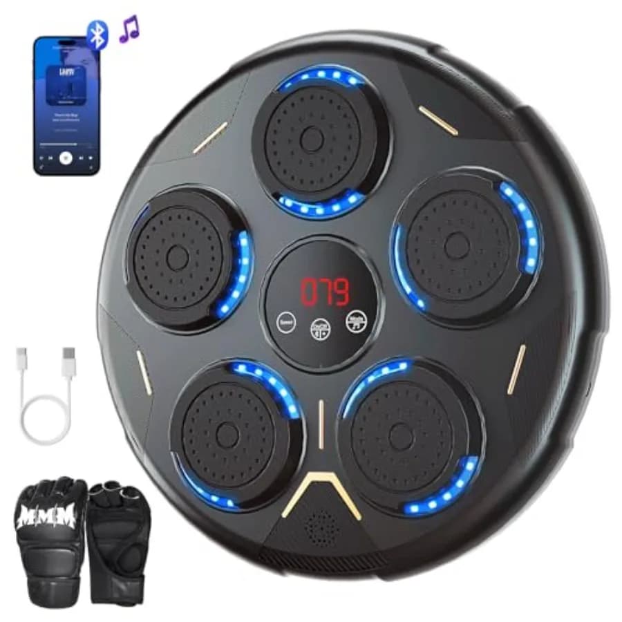 Musical boxing machine with gloves, Bluetooth smart boxing equipment for family training, home gym, office, gift for exercise