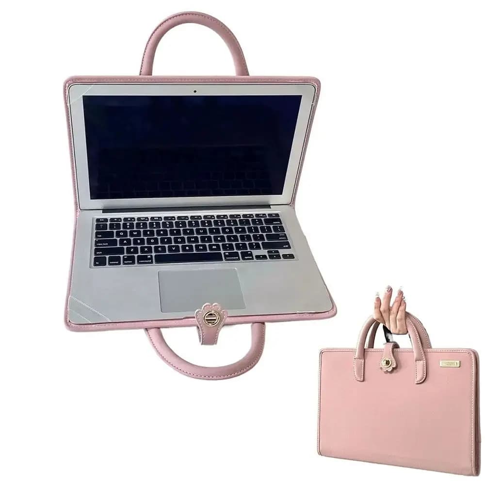 Borsa per laptop Borsa per laptop rosa Custodia per laptop con manico superiore in PU Custodia protettiva per computer traspirante alla moda per ragazza
