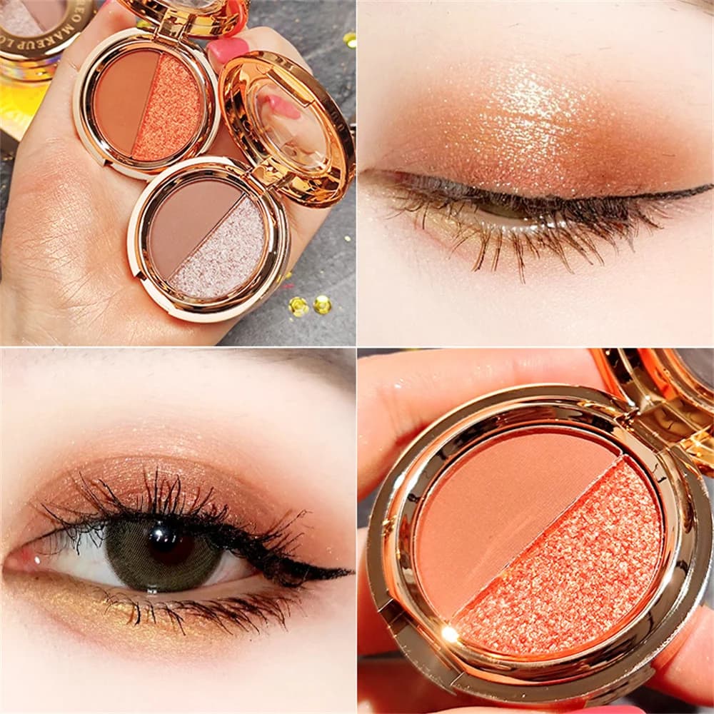 Piastra per ombretto bicolore Mini paillettes portatili Diamante perlato Occhi lucidi Pigmento Cosmetici per trucco occhi a lunga durata impermeabili