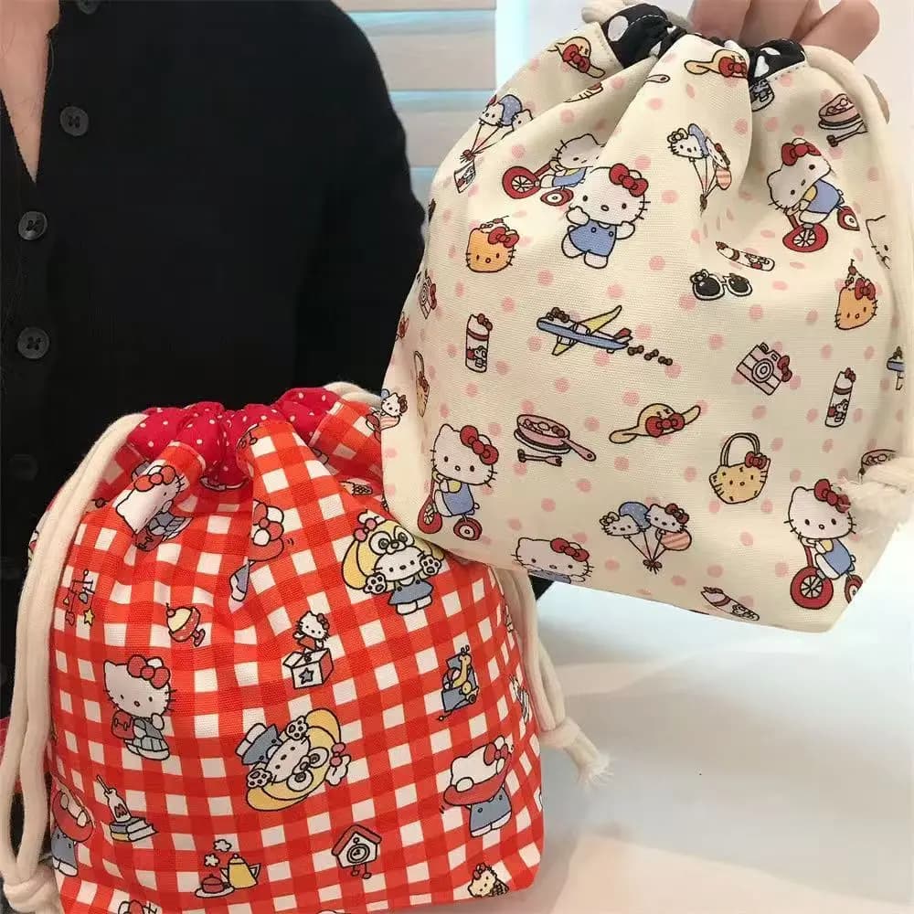 Borsa portaoggetti in tessuto stampato Sanrio Hello Kitty, con coulisse, portatile, da viaggio, per trucchi e cosmetici, regalo