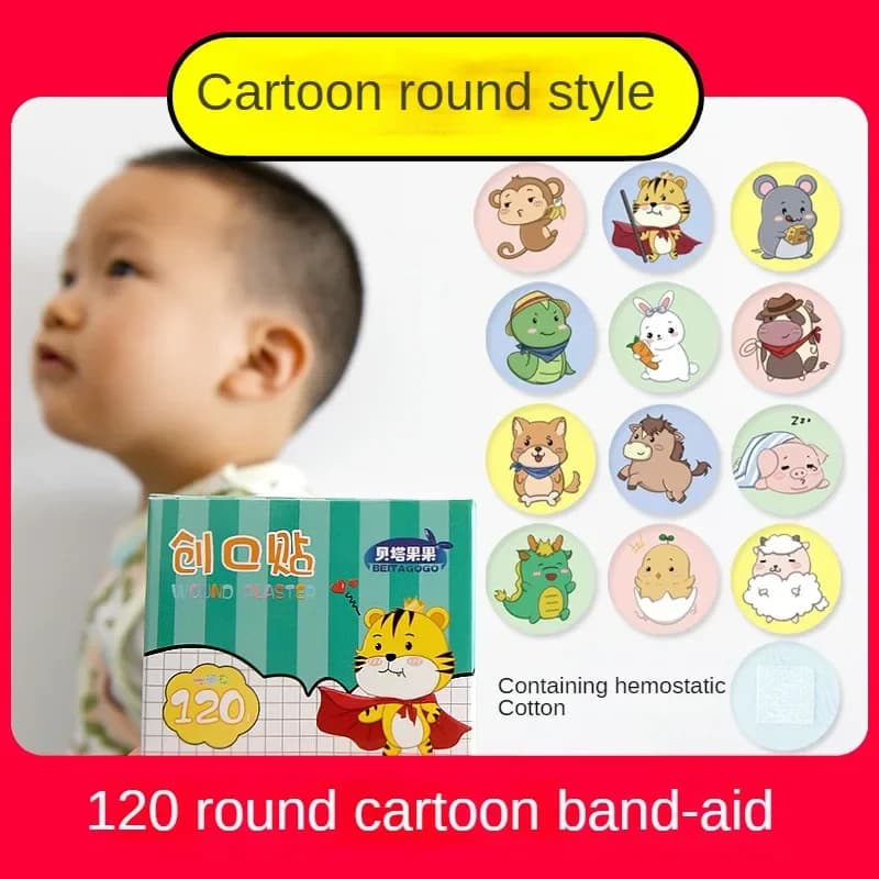 Carino 120 pz/set Del Fumetto Rotondo Cerotto per I Bambini Bambini Pelle Vaccina Foro di Iniezione Patch Ferita Gesso Kawaii Benda Adesiva