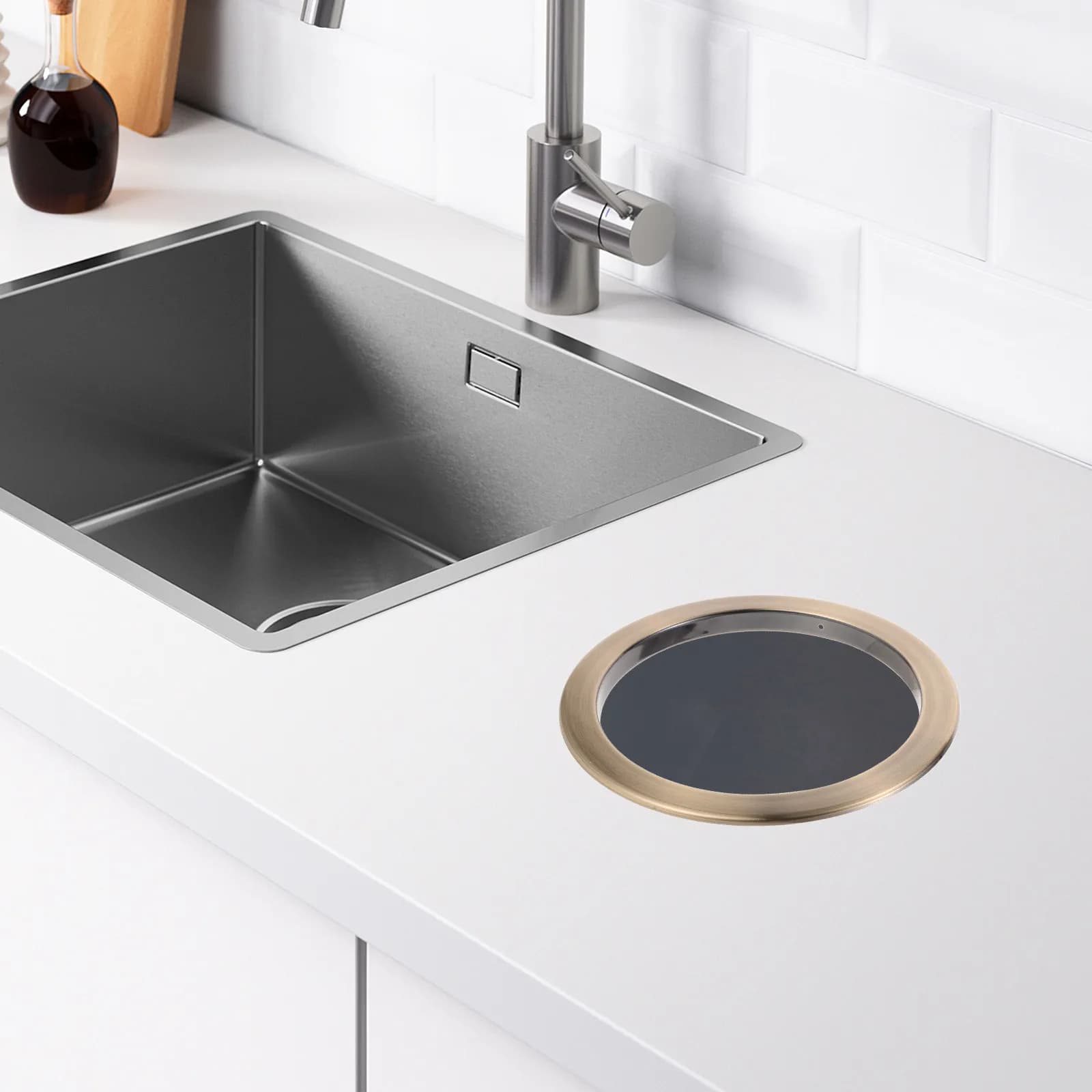 Stainless Steel Recessed Trash Bin Lid Round Countertop Grommet Waste Can Cover for Kitchen Replacement