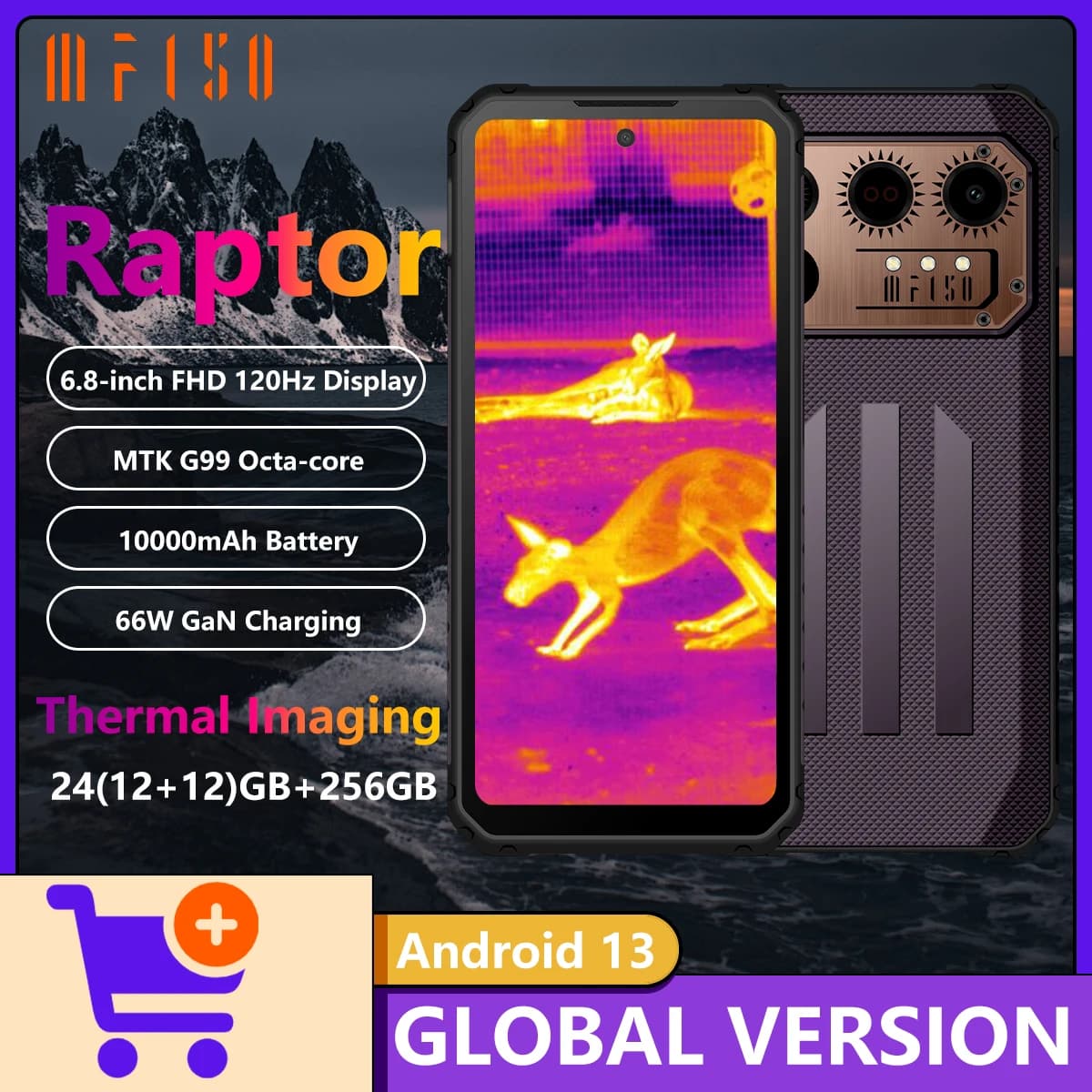 IIIF150 Raptor 4G Telefono robusto Termocamera 10000mAh Batteria 65W GaN Ricarica 12GB RAM + 256GB ROM Helio G99 4G Android