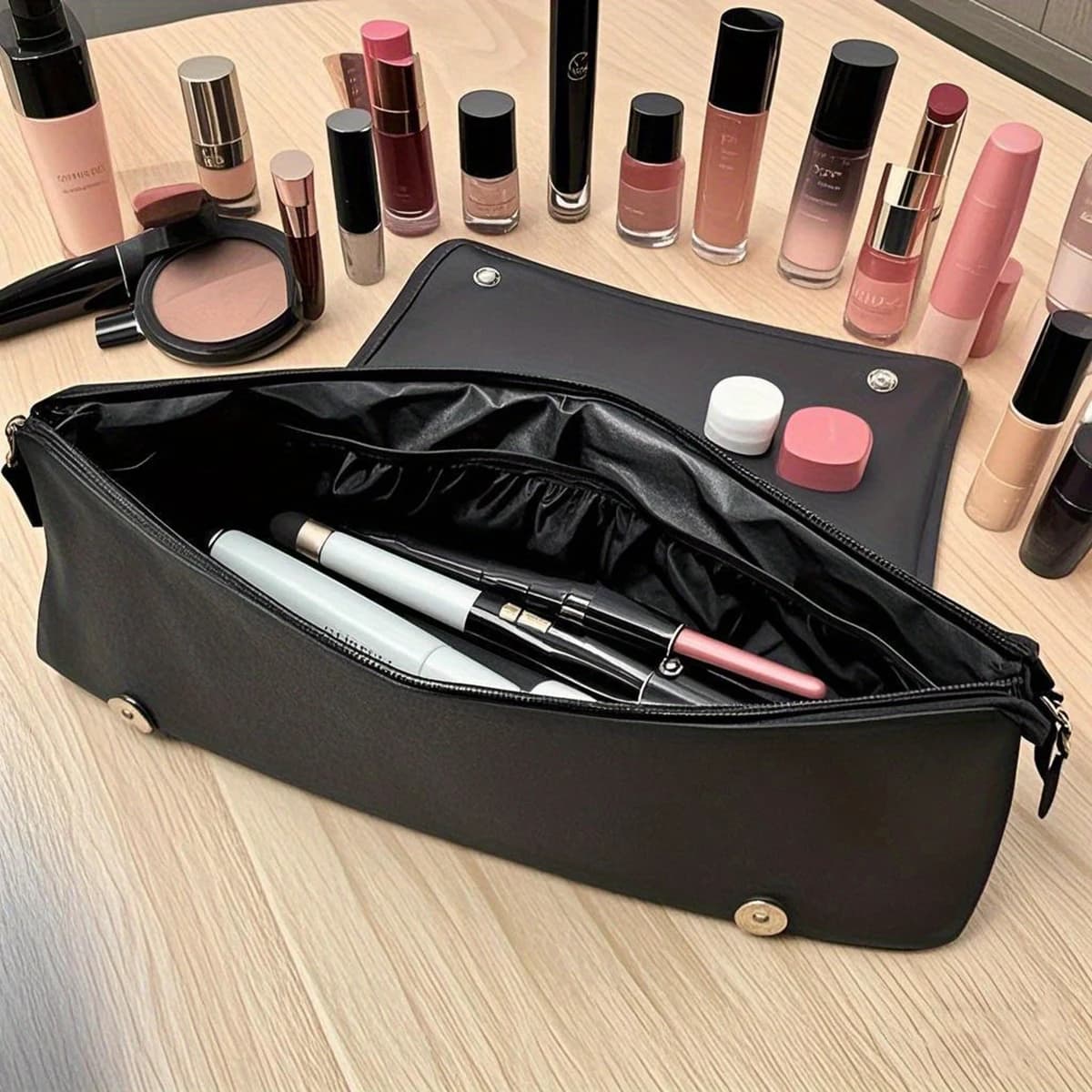 Essential travel bag: Black travel bag for hair care tools, storage bag for curling iron and plate, 1 piece
