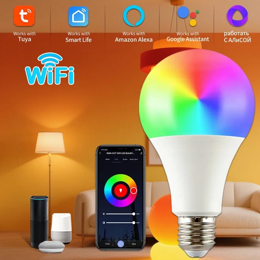 Tuya Smart WiFi LED bulbs 220V 110V 10W 15W E27 Alexa LED lamp RGB Smart Life APP Google Assisatnt Voice control