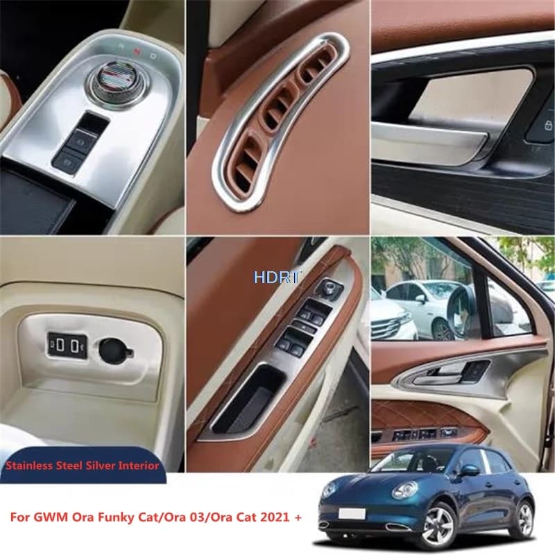 Car Styling Gear Window Control Panel Vent Outlet acciaio inossidabile Silver Interior per GWM Ora Funky Cat/Ora 03/Ora Cat GT 2021 +