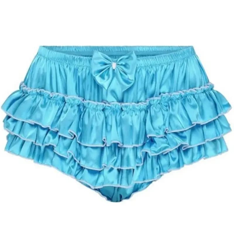 Satini Frilly Sissy bowknot blu cameriera francese lingerie cosplay con bordi arricciati, lingerie in raso setoso, personalizzata