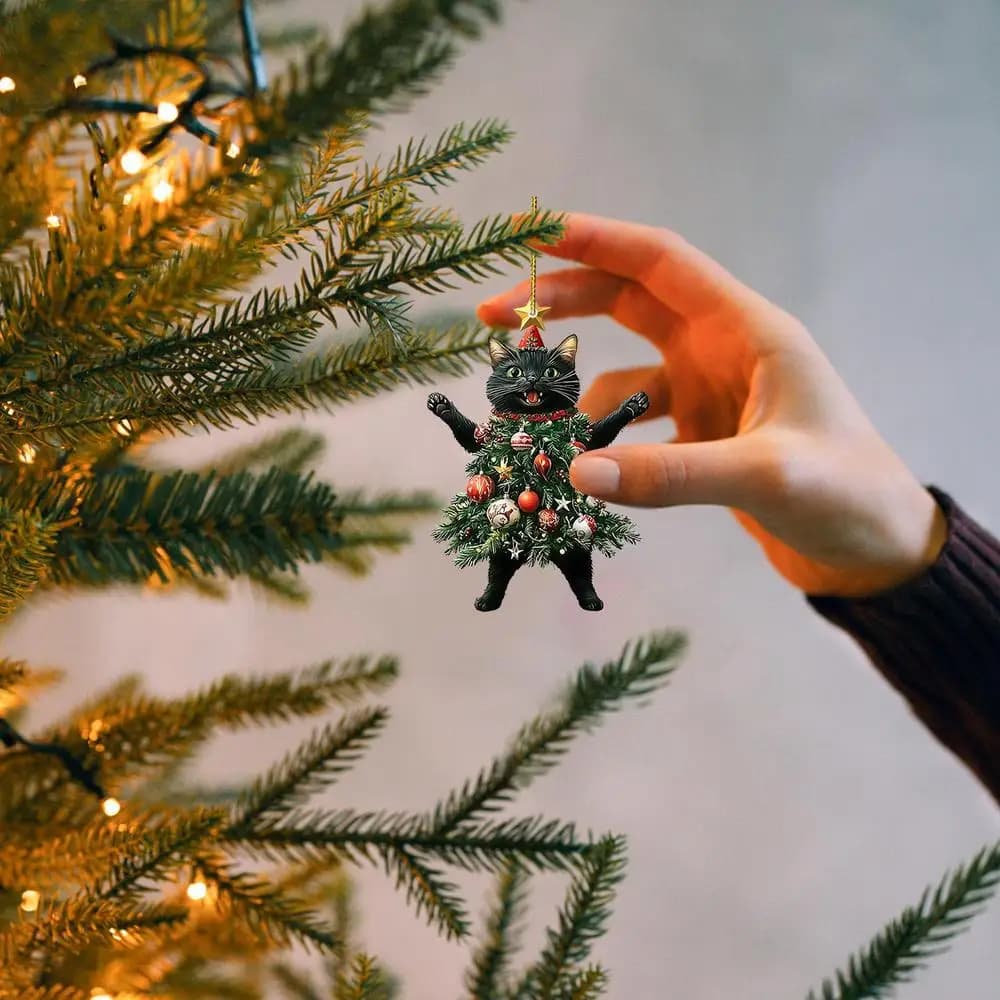 1/2 Pezzi Ciondoli per Albero di Natale, Simpatici Gatti Decorativi da Appendere per Auto, Zaino, Decorazioni per Albero di Natale, Forniture per Feste, Capodanno