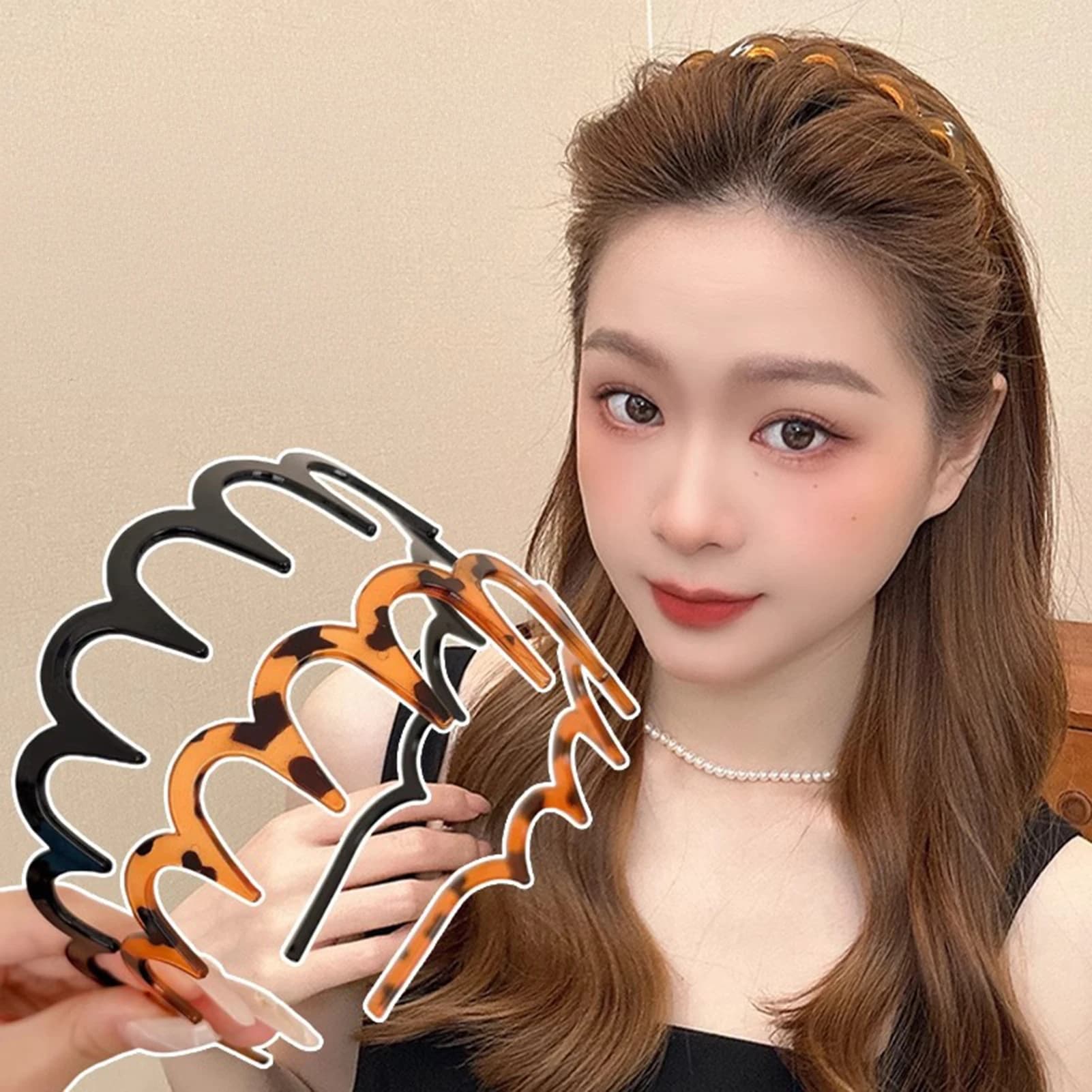 Facade for hair with long fashionable teeth in black amber corrugated resin for women girls anti fall two ways of wearing upper cranial accessories