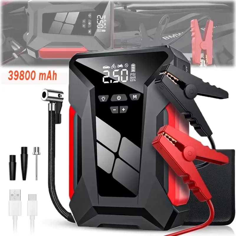 Avviatore di Emergenza per Auto 39800mAh Multifunzione con Compressore d'Aria 150PSI e Powerbank con Borsa