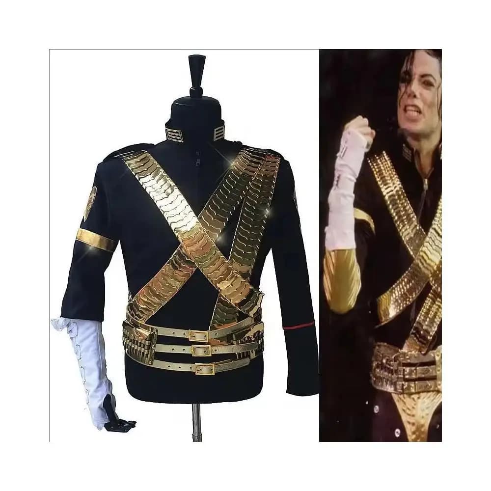 Michael Joseph Jackson Classic JAM Jacket Metal Belt Bullet Punk Exactly Same Collection Halloween Costumes Show