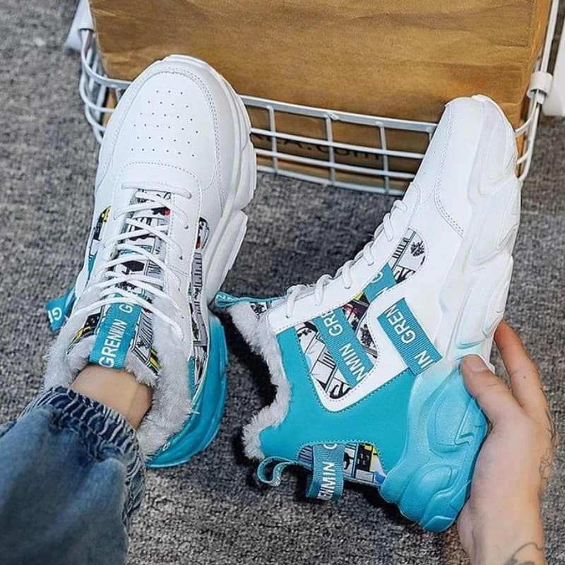 Scarpe da corsa da basket alte da uomo foderate in pile ispessito invernale Scarpe da ginnastica versatili con lacci alla moda per l'uso quotidiano dei giovani