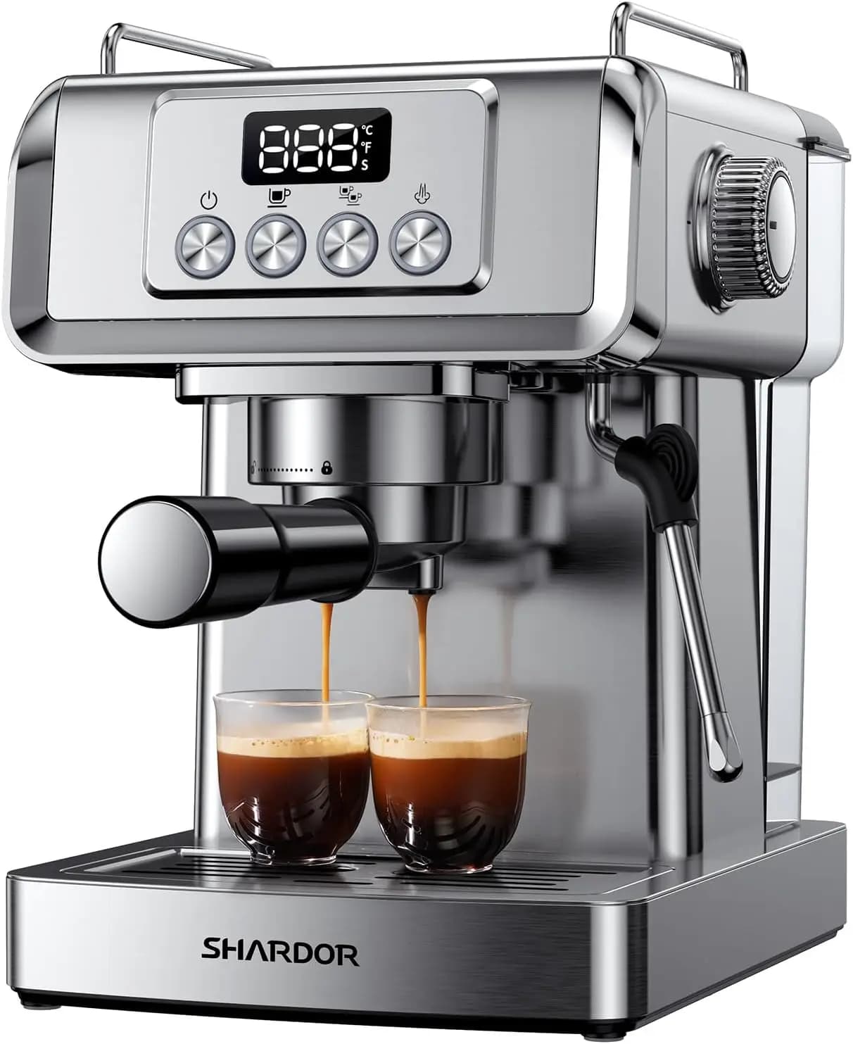Macchina per Espresso a 20 Bar per Baristi Domestici, Display Temperatura, Lancia Vapore, Acciaio Inossidabile, 1350W, 60oz