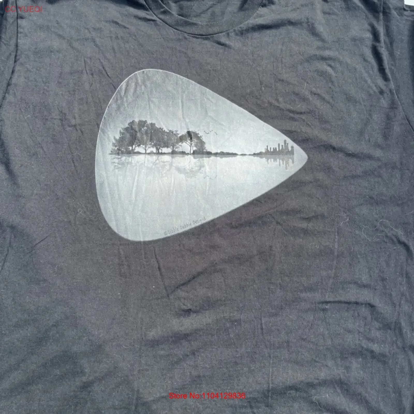 T-shirt vintage con stampa plettro chitarra 3XL Nero Riflesso Albero Effetto Lavato Casual Traspirante Elegante Uomo Versatile Leggermente