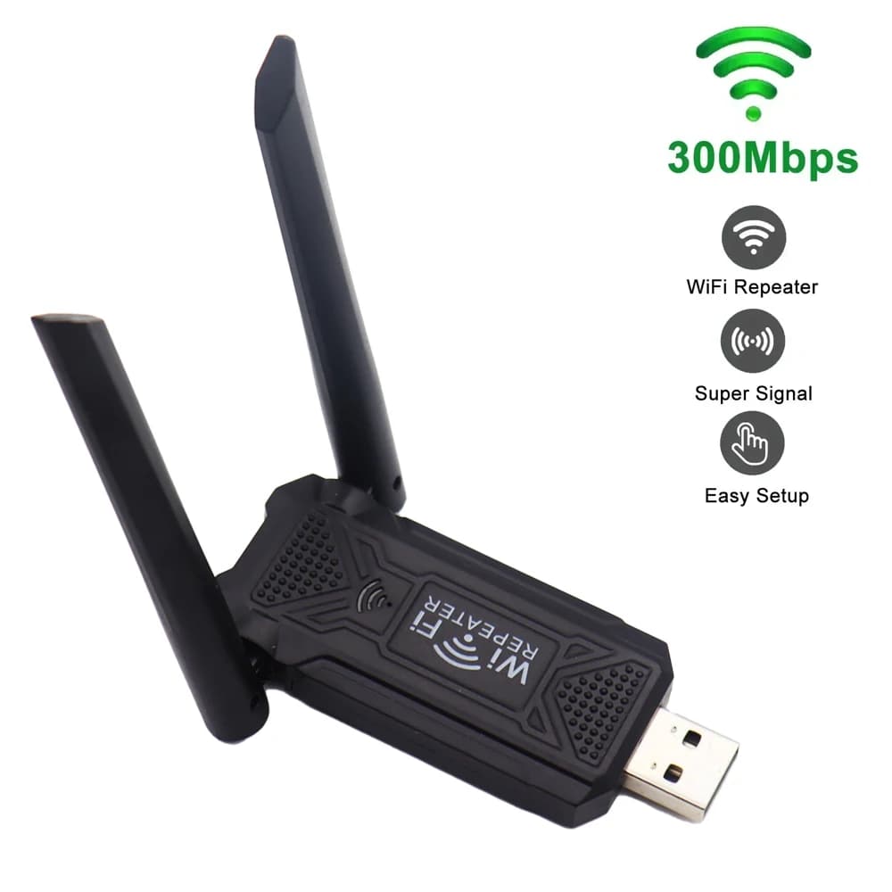 Ripetitore WIFI wireless USB 300Mbps 2 antenne 2.4G WiFi range extender amplificatore di segnale Wi-Fi 802.11N adattatore scheda di rete per PC