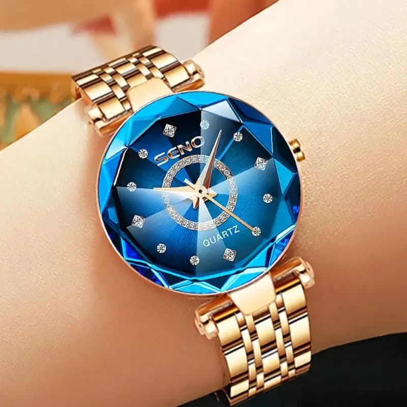 SENO Ocean Star Women's Watch Crystal 2025 Top Luxury Brand Gold Rose Wrist Watch for Women's Wrist Watch Relogio Female