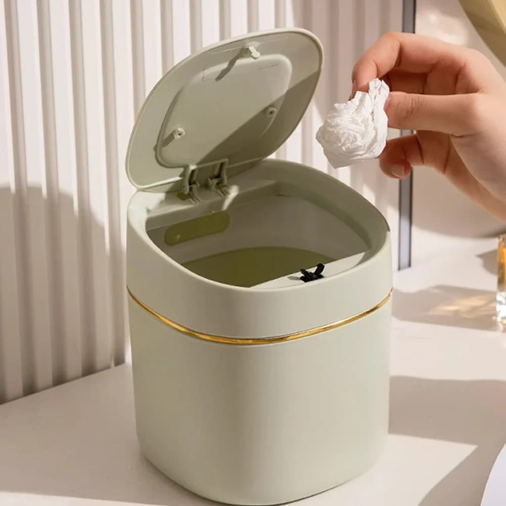 Mini Pattumiera con Coperchio a Scomparsa - Cestino da Scrivania a Pressione per Rifiuti e Oggetti Vari - Contenitore per Comodino