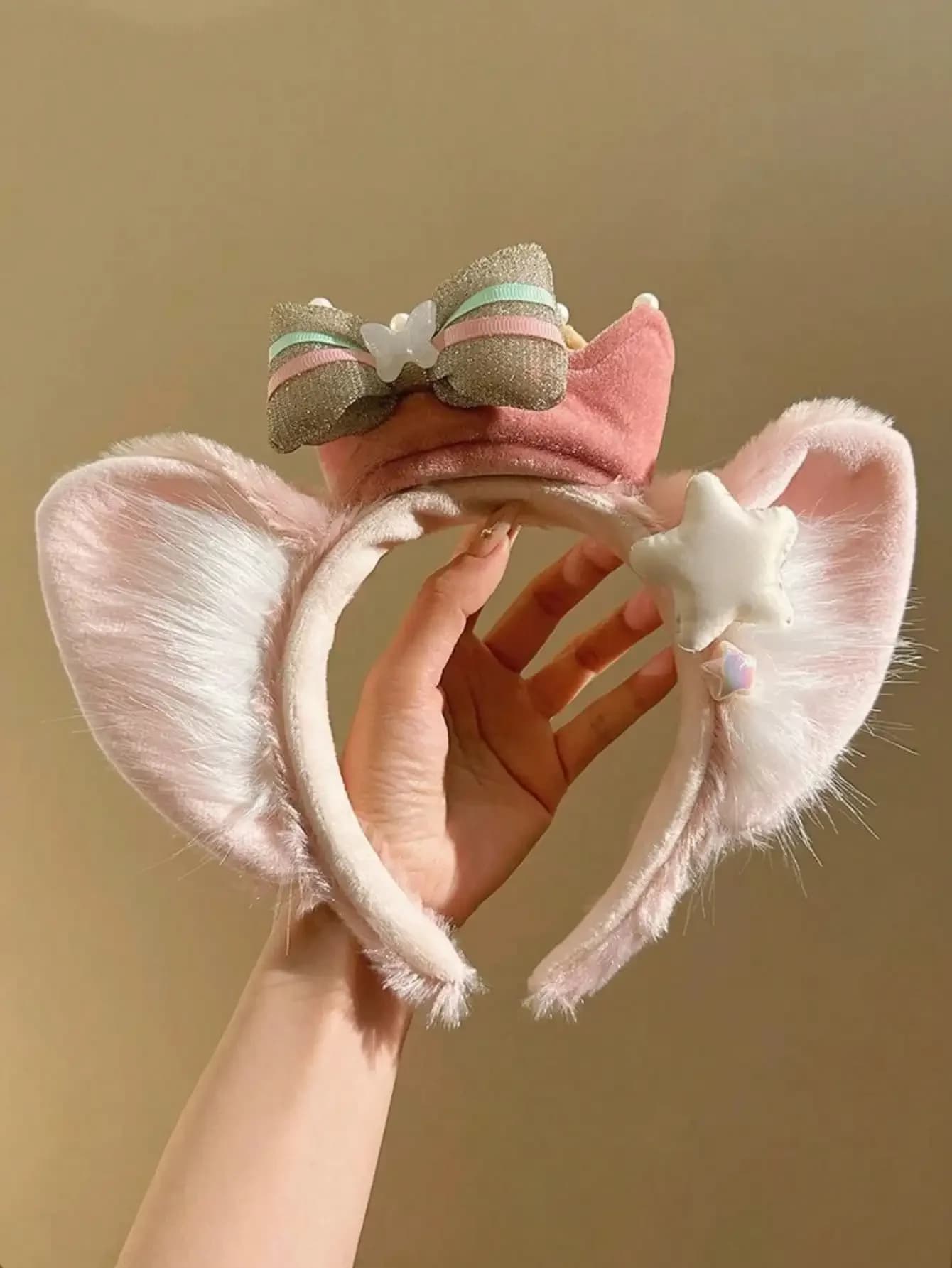 1 Pezzo Fascia per Capelli con Orecchie di Animale, Fiocco, Nota Musicale, Volpe Cartone Animato, Fantasia, per Celebrazioni, Maschera, Rosa, Melodia dei Sogni, Perle, con Nodo Superiore, in Peluche, per Feste Casual, Accessorio per Foto in Parco Divertimenti, in Poliestere, Accessorio per Capelli