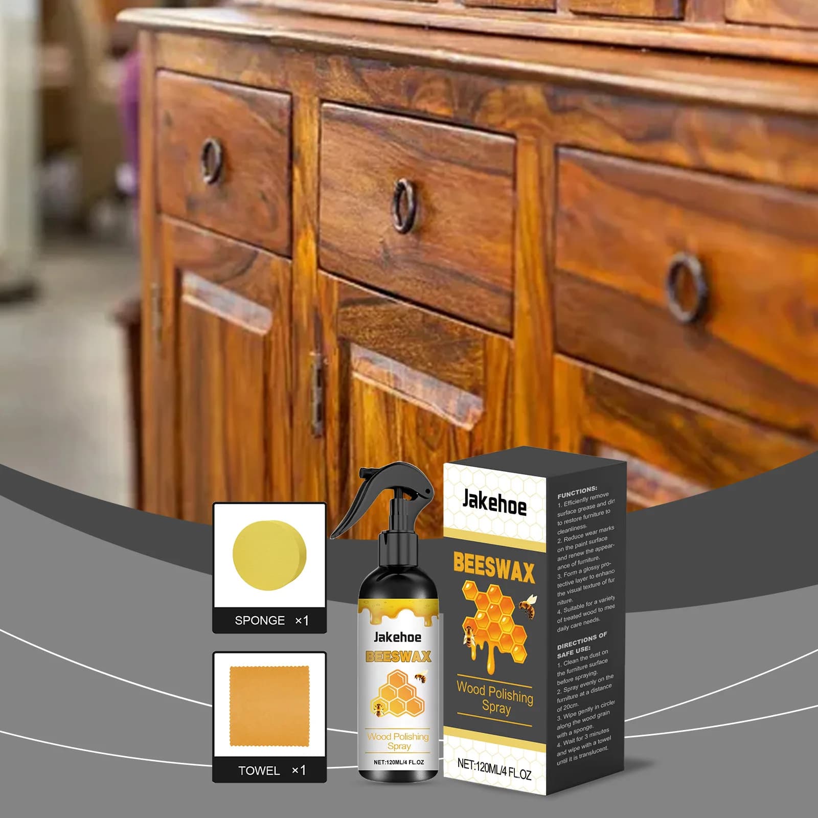 Beeswax Care Spray Household Wood Furniture Cleaning, Polishing, Stain and Oil Removal, Paint Surface Wear Care