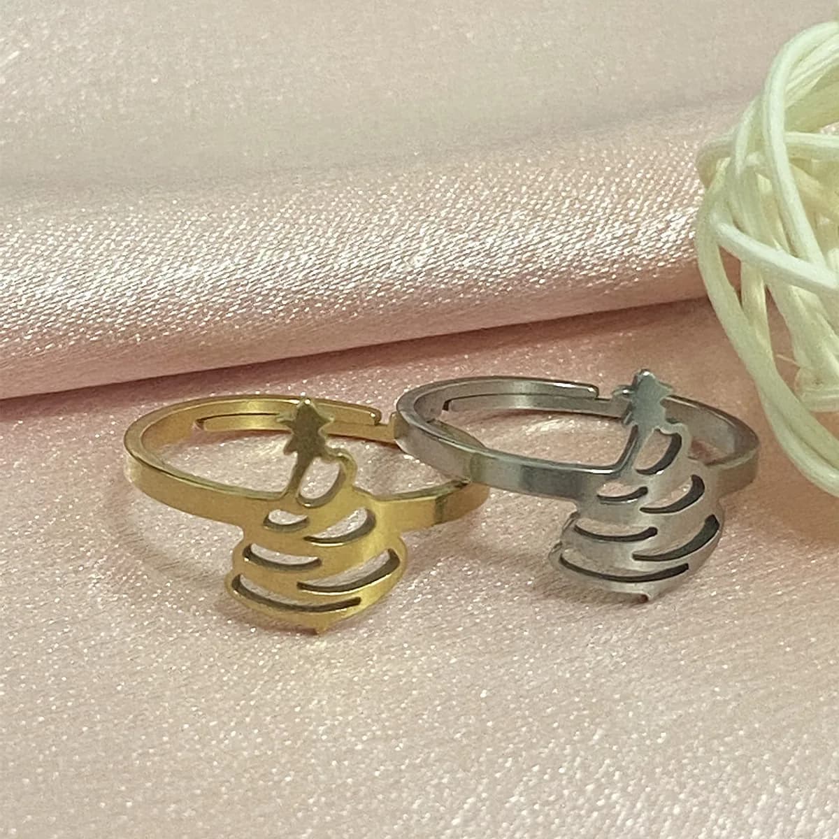 Anelli regolabili per albero di natale in acciaio inossidabile donna dito aperto accessori per anelli femminili regali di gioielli per feste di felice anno nuovo