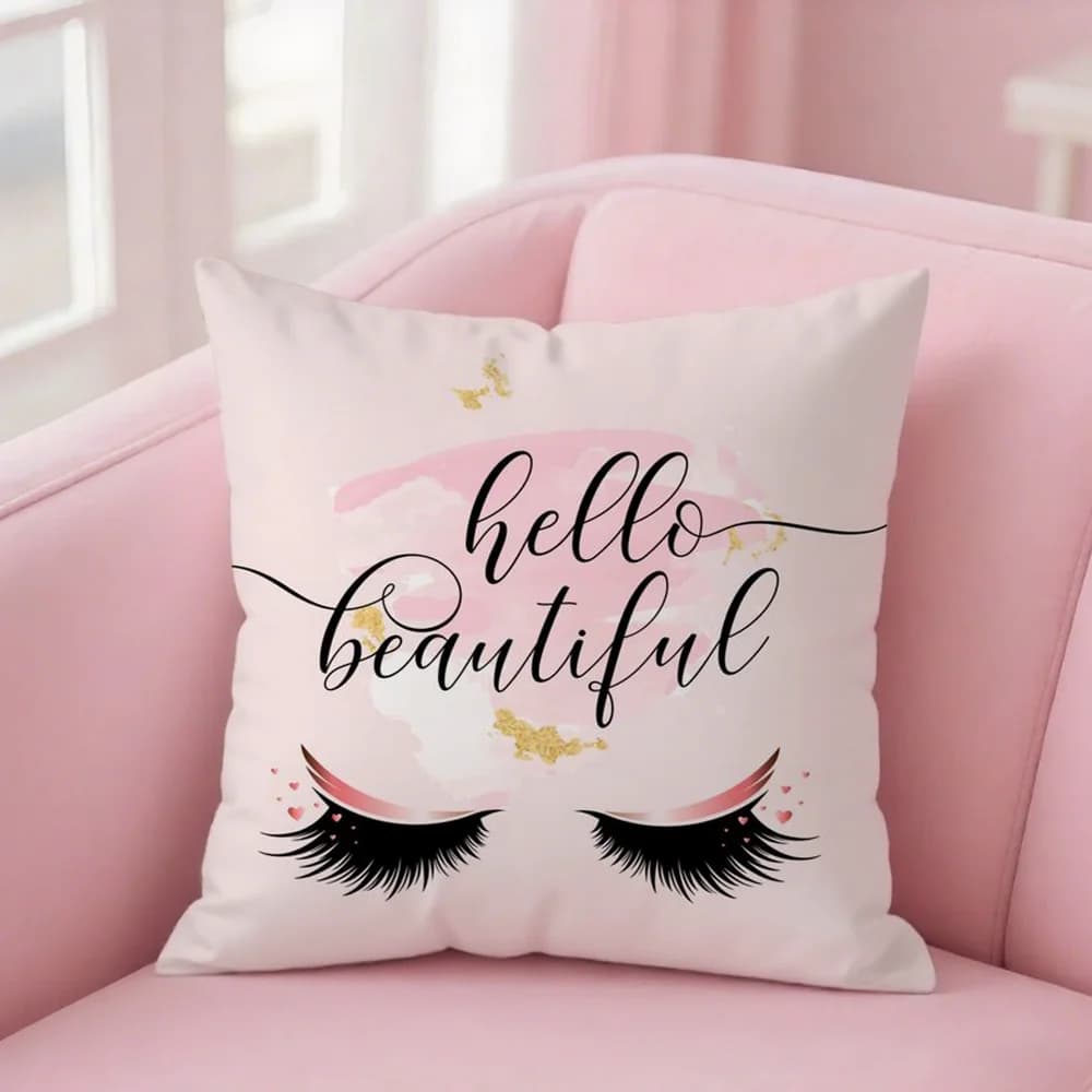 Square cushion cover in peach skin effect fabric, Ins style, with eyelash pattern, for sofa and home use