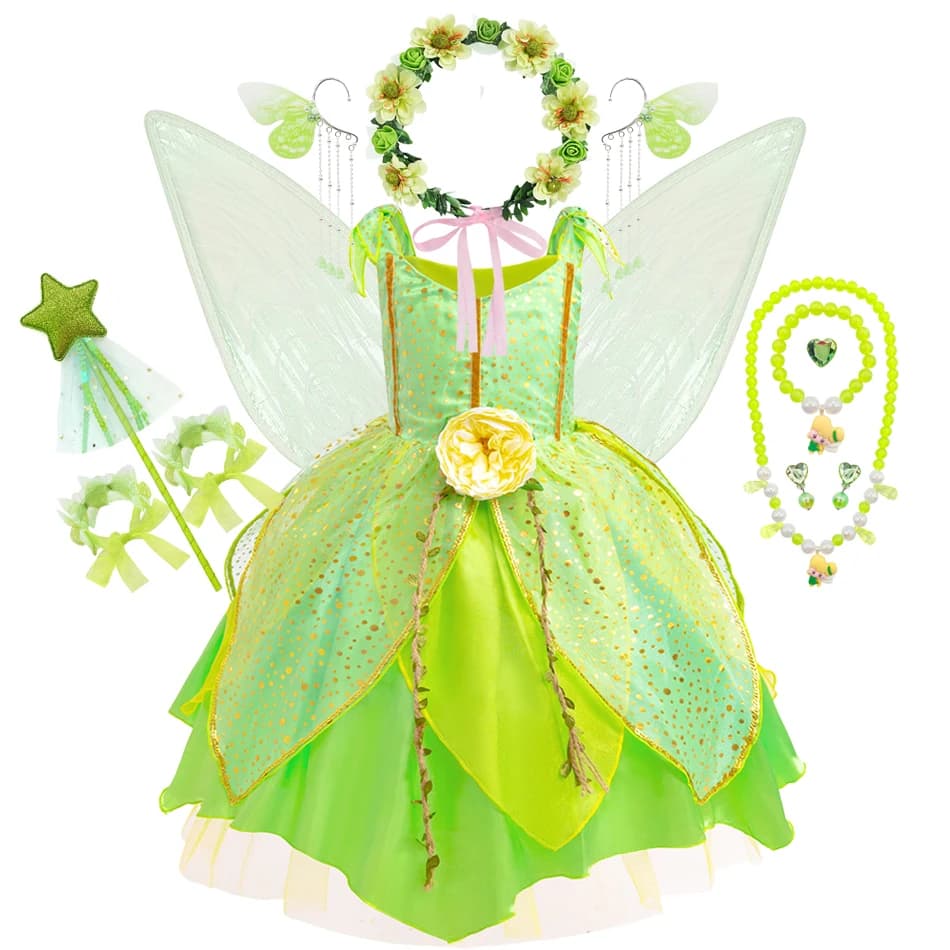 Set Ali da Fata Tinker Bell per Bambine, Costume da Elfo, Abito per Feste di Compleanno, 3-10 Anni, Indispensabile per Halloween