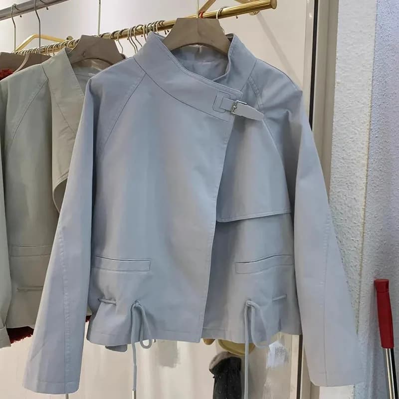 Giacca Corta con Coulisse in Vita e Colletto, Nuova Collezione Primavera Autunno, Stile Coreano Ampio, Trench Britannico da Donna, Top e Capispalla Femminili