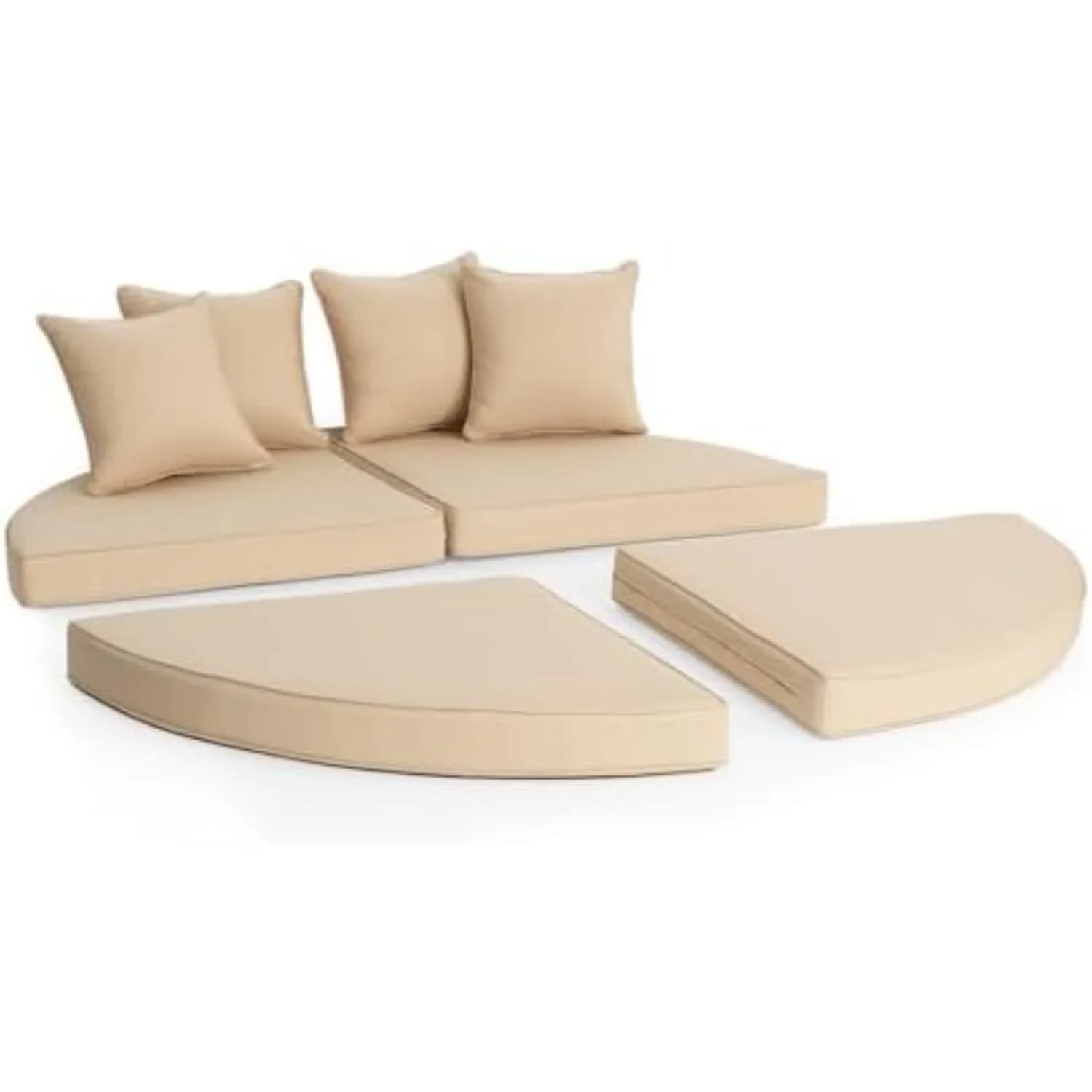 66" Round Outdoor Daybed Cushion Set, Include 4 Cushions and 4 Pillows, 4” Thick Replacement Patio Day Bed Cushions