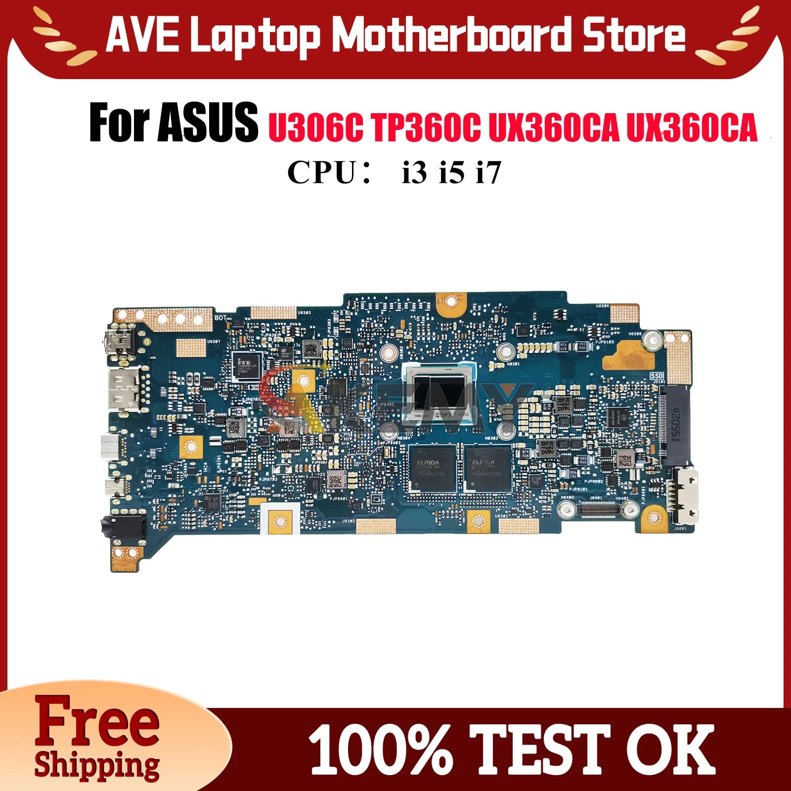 UX360CA Laptop Motherboard For ASUS ZenBook UX360C TP360C UX360CA U306C Notebook Mainboard With i3 i5 i7 CPU 100% tests OK stk