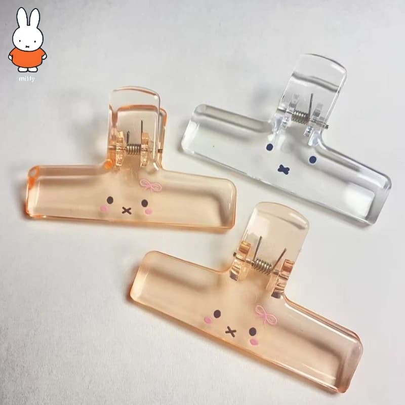 Kawaii Miffy Trasparente Color Gelatina Ufficio Piccolo Clipper Cartella di file in acrilico Raccoglitore di documenti Clip per arco